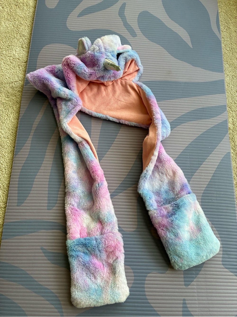 Plush Rainbow Unicorn Hooded Scarf for Kids - Pastel Multicolor